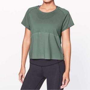 LULULEMON sage green final lap top workout shirt